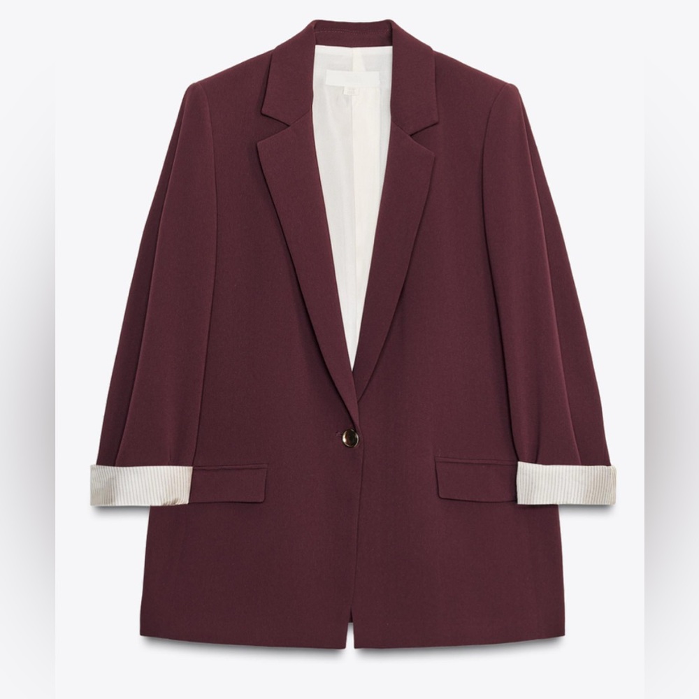 Zara Women's Burgundy Printed Cuff Blazer